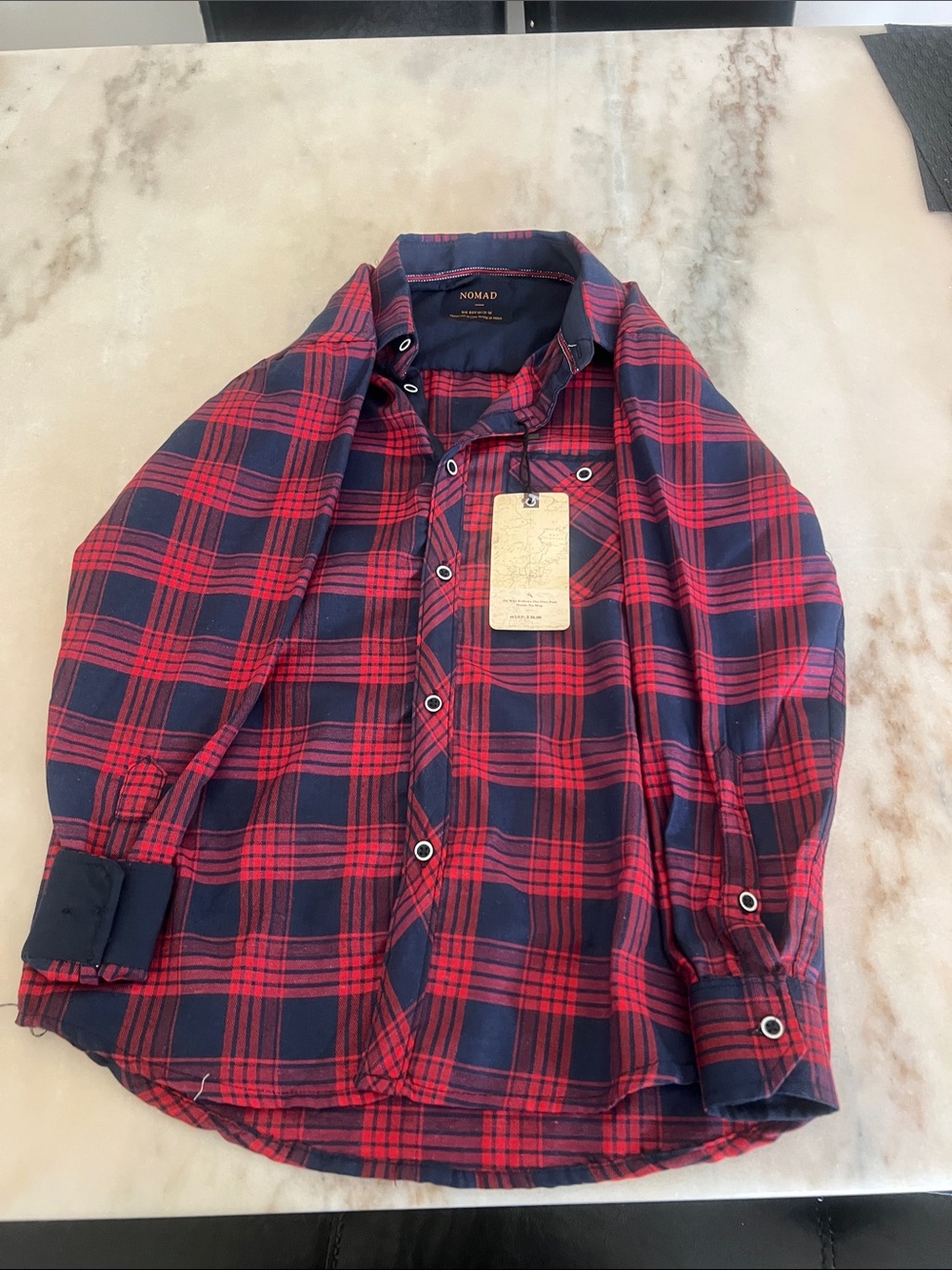 Nomad Red & Navy Plaid Boys Button-Up Shirt